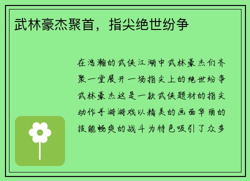 武林豪杰聚首，指尖绝世纷争